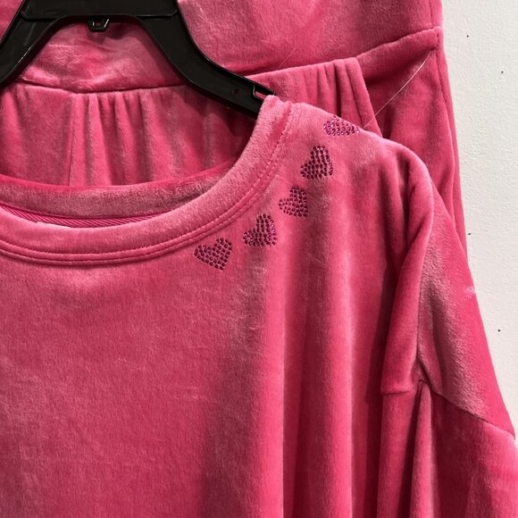 Magaschoni Y2K Velour Jogger Set Tracksuit L Pink Rhinestone Heart Loungewear - Picture 3 of 15